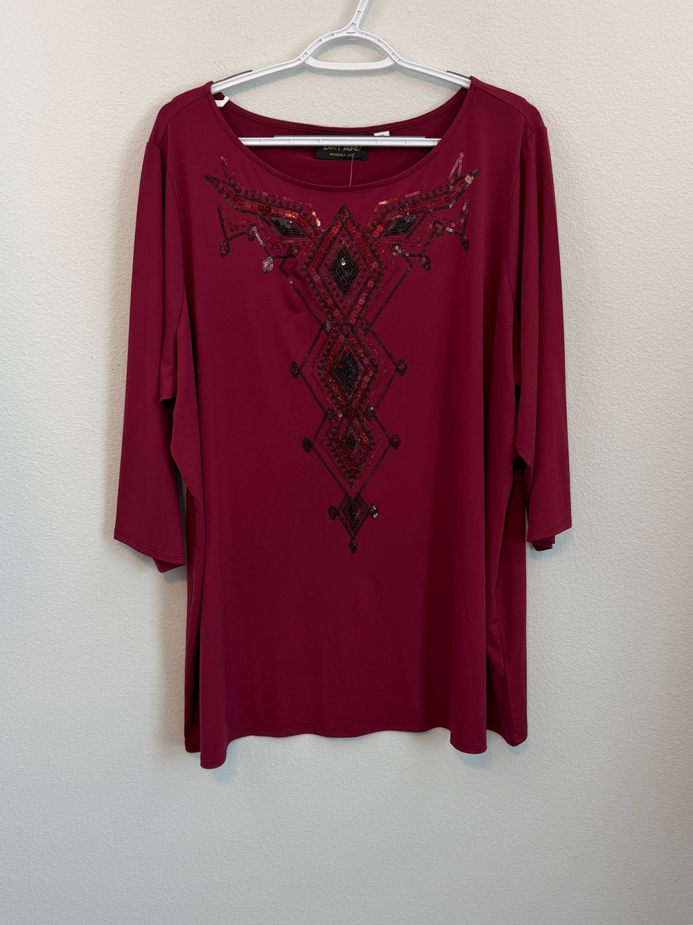 Bob Mackie Burgundy Beaded Tunic Top